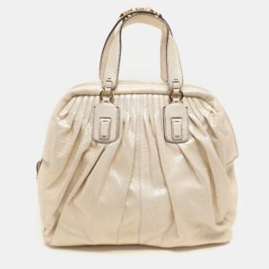 roberto cavalli metallic gold textured leather chain detail handle satchel