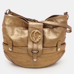 Roberto Cavalli Gold Leather Charm Flap Hobo
