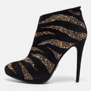 Roberto Cavalli Black Suede Studded Ankle Booties Size 41