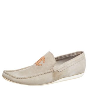Robert Cavalli Grey Suede Logo Loafers Size 41
