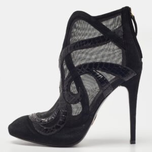 Roberto Cavalli Black Python, Suede and Mesh Ankle Booties Size 39