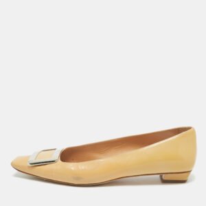 Roger Vivier Beige Leather Trompette Flats Size 40.5