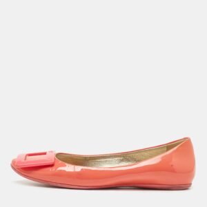 Roger Vivier Coral Pink Patent Leather Belle Vivier Ballet Flats Size 34.5
