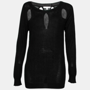 Roi Black Silk & Cashmere Knit Cut-Out Detail Sweater M