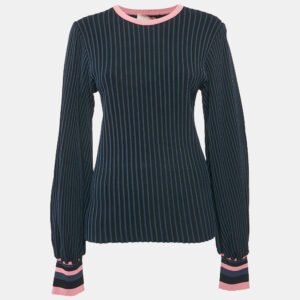 Roksanda Black/Blue Stripe Jersey Sweater Top L