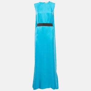Roksanda Ilincic Sky Blue Sateen Sleeveless Belted Ruffle Hem Maxi Dress L