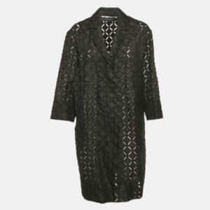 Roland Mouret Black Eyelet Pattern Cotton Blend Button Front Coat M