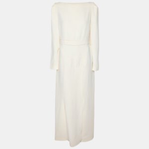 Roland Mouret Cream Crepe Long Sleeve Dress XL