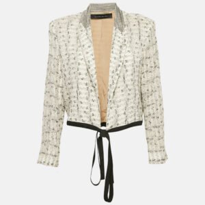 Roland Mouret Off White Patterned Cotton Knit Wrap Jacket XL