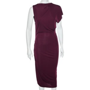 Roland Mouret Magenta Jersey Draped Detail Midi Dress L