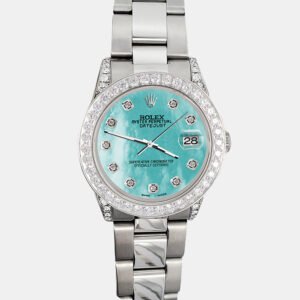 Rolex Custom Aquarium Blue 2.1ct Diamonds Stainless Steel Datejust  Automatic Women's Wristwatch 31mm