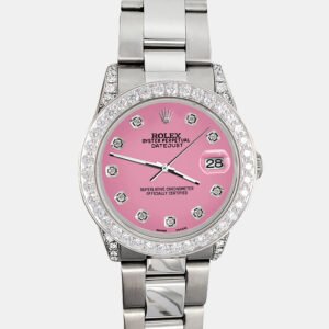 Rolex Custom Hot Pink 2.1ct Diamonds Stainless Steel Datejust  Automatic Women's Wristwatch 31mm