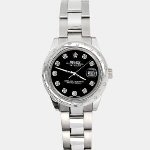 Rolex Custom Black   Diamonds Stainless Steel Datejust 178240 Automatic Women's Wristwatch 31mm