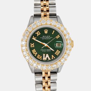 Rolex Custom Dark Green 1.96ct 18K Yellow Gold Stainless Steel Datejust   Automatic Women's Wristwatch 26mm