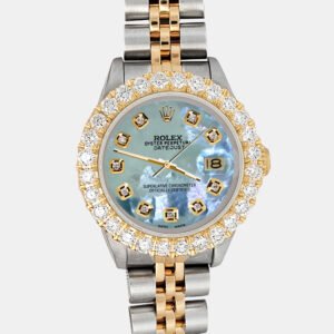Rolex Custom Tahitian Blue 1.96ct Diamonds 18K Yellow Gold Stainless Steel Datejust  Automatic Women's Wristwatch 26mm