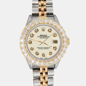 Rolex Custom Satin Linen 1.96ct Diamonds 18K Yellow Gold Stainless Steel Datejust  Automatic Women's Wristwatch 26mm