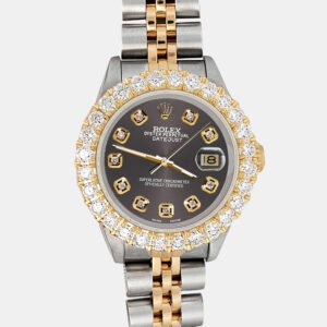 Rolex Custom Rhodium Gray 1.96ct Diamonds 18K Yellow Gold Stainless Steel Datejust  Automatic Women's Wristwatch 26mm
