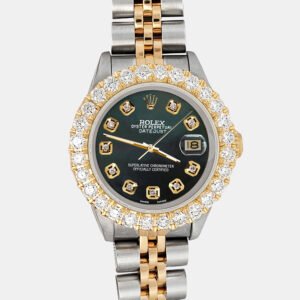 Rolex Custom Black  1.96ct Diamonds 18K Yellow Gold Stainless Steel Datejust  Automatic Women's Wristwatch 26mm