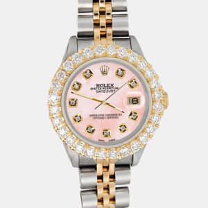 Rolex Custom Pink 1.96ct Diamonds 18K Yellow Gold Stainless Steel Datejust   Automatic Women's Wristwatch 26mm