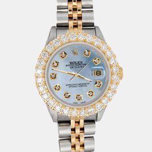 Rolex Custom Sky Blue 1.96ct Diamonds 18K Yellow Gold Stainless Steel Datejust  Automatic Women's Wristwatch 26mm