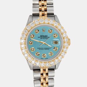 Rolex Custom Turquoise 1.96ct Diamonds 18K Yellow Gold Stainless Steel Datejust  Automatic Women's Wristwatch 26mm