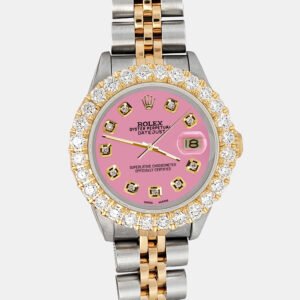 Rolex Custom Hot Pink 1.96ct Diamonds 18K Yellow Gold Stainless Steel Datejust  Automatic Women's Wristwatch 26mm