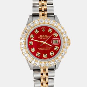 Rolex Custom Red 1.96ct Diamonds 18K Yellow Gold Stainless Steel Datejust  Automatic Women's Wristwatch 26mm