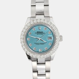 Rolex Custom Turquoise 2.25ct Diamonds Stainless Steel Datejust 178240 Automatic Women's Wristwatch 31mm