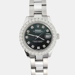 Rolex Custom Black 2.25ct Diamonds Stainless Steel Datejust 178240 Automatic Women's Wristwatch 31mm