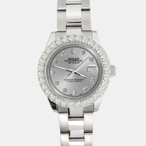 Rolex Custom Silver 2.25ct Diamonds Stainless Steel Datejust 178240 Automatic Women's Wristwatch 31mm