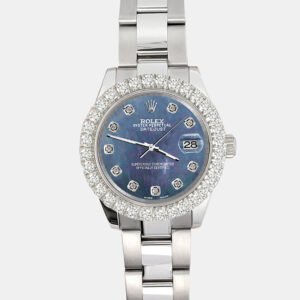 Rolex Custom Black 2.25ct Diamonds Stainless Steel Datejust 178240 Automatic Women's Wristwatch 31mm
