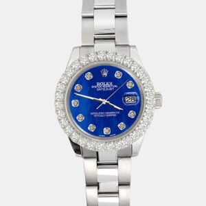 Rolex Custom Royal Blue 2.25ct Diamonds Stainless Steel Datejust 178240 Automatic Women's Wristwatch 31mm