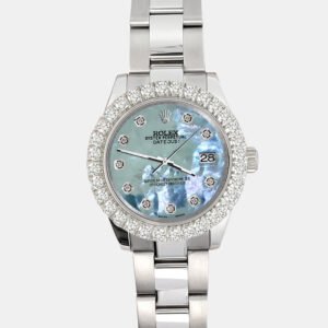 Rolex Custom Tahitian Blue 2.25ct Diamonds Stainless Steel Datejust 178240 Automatic Women's Wristwatch 31mm