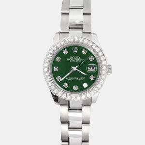 Rolex Custom Forest Green 1.6ct Diamonds Stainless Steel Datejust 178240 Automatic Women's Wristwatch 31mm
