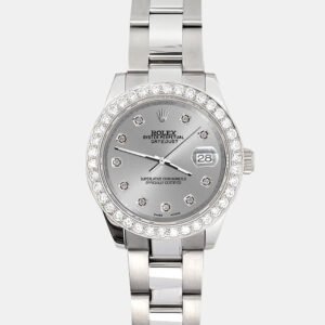 Rolex Custom Silver 1.6ct Diamonds Stainless Steel Datejust 178240 Automatic Women's Wristwatch 31mm