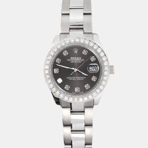 Rolex Custom Rhodium Gray 1.6ct Diamonds Stainless Steel Datejust 178240 Automatic Women's Wristwatch 31mm