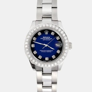 Rolex Custom Blue Vignette 1.6ct Diamonds Stainless Steel Datejust 178240 Automatic Women's Wristwatch 31mm