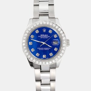 Rolex Custom Royal Blue 1.6ct Diamonds Stainless Steel Datejust 178240 Automatic Women's Wristwatch 31mm
