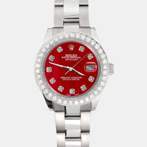 Rolex Custom Red 1.6ct Diamonds Stainless Steel Datejust 178240 Automatic Women's Wristwatch 31mm