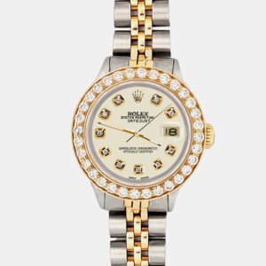 Rolex Custom Satin Linen 1.3ct Diamonds 18K Yellow Gold Stainless Steel Datejust  Automatic Women's Wristwatch 26mm