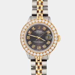 Rolex Custom Rhodium Gray 1.3ct Diamonds 18K Yellow Gold Stainless Steel Datejust  Automatic Women's Wristwatch 26mm