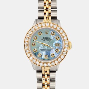 Rolex Custom Tahitian Blue 1.3ct Diamonds 18K Yellow Gold Stainless Steel Datejust  Automatic Women's Wristwatch 26mm