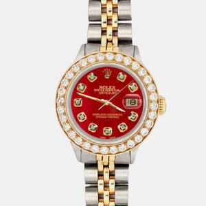 Rolex Custom Red 1.3ct Diamonds 18K Yellow Gold Stainless Steel   Automatic Women's Wristwatch 26mm