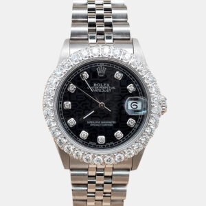 Rolex Custom Black 2.25ct Diamonds Stainless Steel Datejust  Automatic Women's Wristwatch 31mm
