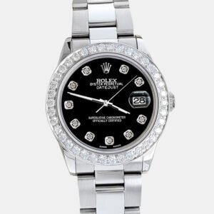 Rolex Custom Black 1.62ct Diamonds Stainless Steel Datejust  Automatic Women's Wristwatch 31mm