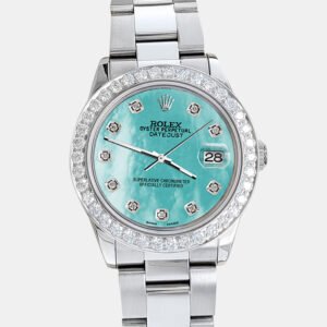 Rolex Custom Aquamarine 1.62ct Diamonds Stainless Steel Datejust  Automatic Women's Wristwatch 31mm