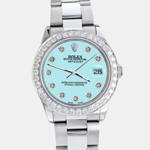 Rolex Custom Aqua Blue 1.62ct Diamonds Stainless Steel Datejust  Automatic Women's Wristwatch 31mm