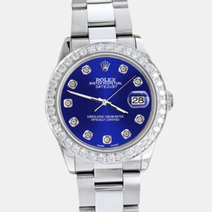 Rolex Custom Navy Blue  1.62ct Diamonds Stainless Steel Datejust  Automatic Women's Wristwatch 31mm