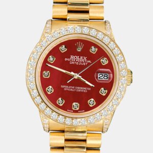 Rolex Custom Red 2.3ct Diamonds 18K Yellow Gold President Datejust  Automatic Women's Wristwatch 31mm