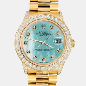 Rolex Custom Aquamarine 2.3ct Diamonds 18K Yellow Gold President Datejust  Automatic Women's Wristwatch 31mm